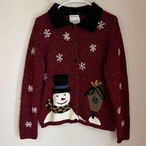 Vintage 2001 Christopher & Banks Festive Hand Embroidered Cardigan Sweater large